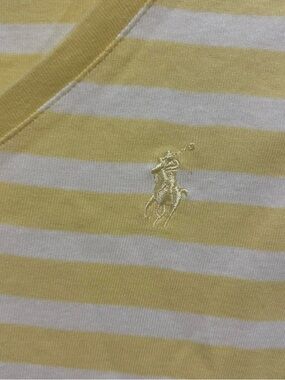 Cotton Blend Ralph Lauren Striped V-Neck Polo Tee in Yellow & White